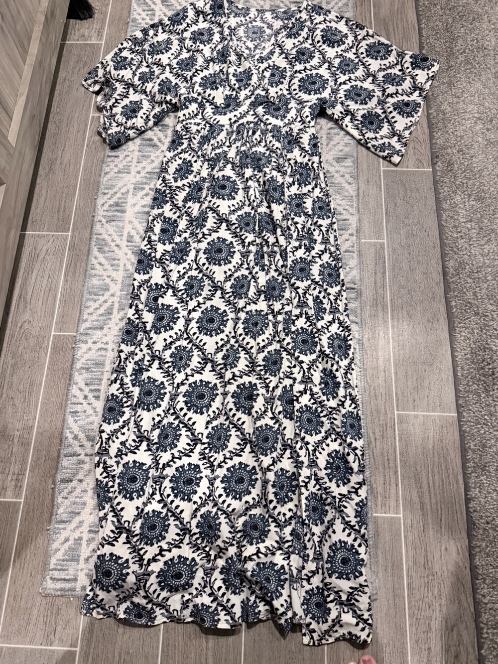 White & Navy Floral Maxi Dress - Women's Elegant Summer Style